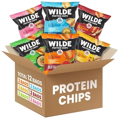 WILDE Protein Chips Variety Pack, 13g Protein Chicken Chips, High Protein Keto Snack, Gluten Free, Low Carb Chips