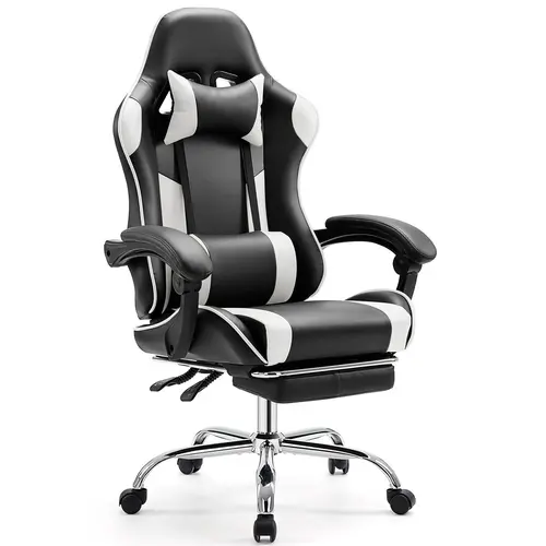 Sweetcrispy Gaming Chair - Ergonomic Computer Chair with 360° Swivel, Height Adjustability, Comfy Lumbar Support, Fixed Up Armrests, Fixed Base