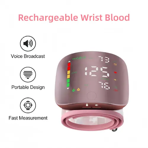 Rechargeable Wrist Blood Pressure Monitor for Home Use LED Display Voice Broadcast Touch Screen 99x2 Reading Memory with Carrying Case Portable Accurate Reading.