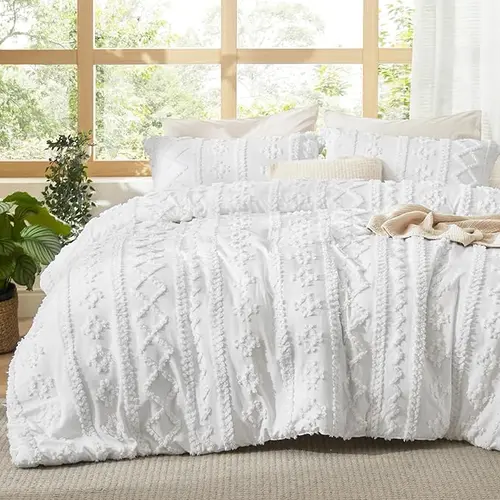 Bedsure 3-Piece Tufted Boho Comforter Set - Soft Jacquard Embroidery Bedding, Farmhouse Shabby Chic Style, All- Season Use, Ideal for Bedroom Decoration,sohochic