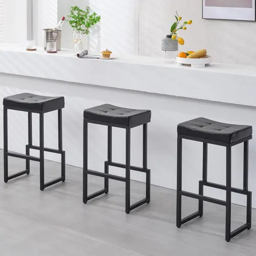 FIRAVOE Modern Barstool Set - 2-Seater 24-28" Counter Height Backless PU Leather Saddle Seat Barstools with Metal Legs, Adjustable Feet, 300lb Chair Capacity, Stable on Uneven Surfaces for Home Bar, Kitchen, Pu Leather Barstools