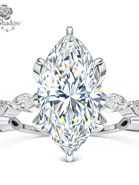 ROSESHADOW 3CT Marquise Moissanite D Color VVS1 Clarity 14K Gold/White Gold Plated Sterling Silver Elegant Wedding Vintage Promise Anniversary Rings Synthetic Moissanite Jewelry Gift Size 5-10