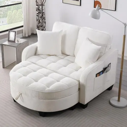 Niccae 2-Seat Upholstered Sofa Couch - 2Packs Shipped, Double Sofa Chaise Longue with Irregular Armrests, Backrests, Storage Footrest & 2 Small Throw Pillows, Indoor Furniture for Living Room, Bedroom, 2 Seat Living Room Furniture,sohochic