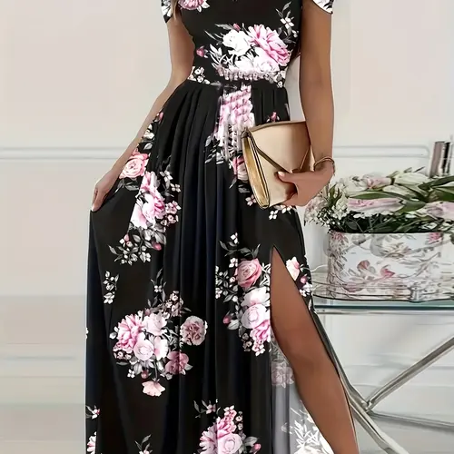 Women's Floral Sleeveless Fitted Halter Dress, Chic Elegant Fitted, Elegant Summer Fashion, Casual Wear, Perfect for Parties and Daily, Casual Fashionable Dress