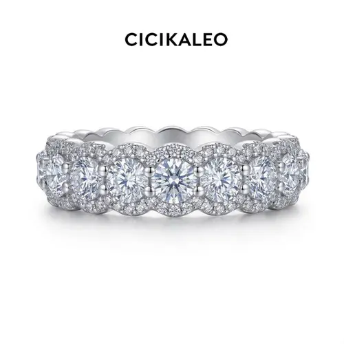 CICIKALEO Luxury Moissanite Eternity Band for Women Men Iced Out Unisex Ring 18K White Gold Plated Lab-Created Promise Couple Gift for Her #Summervibes