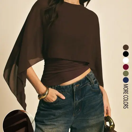Elegant Asymmetrical Blouse for Women,Batwing Sleeve Design, Perfect for Everyday Wear & Casual, Stylish Fashion Ladies' Top.