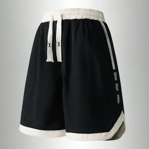Men's Loose-Fit Colorblock Casual Athletic Shorts - Contrast Color Striped Design, Soft Elastic Drawstring Waist Training Shorts for Daily & Summer Wear, Colorblock Shorts,summerwins