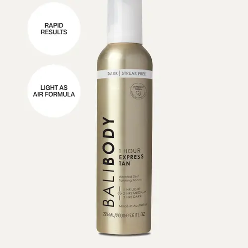 Bali Body | 1 Hour Express Self Tan - Fast Developing Self Tanning Foam, Natural Bronzed Glow, Streak-Free, Touch-Dry Formula, Customizable Dark Tan, Sensitive Skin Friendly