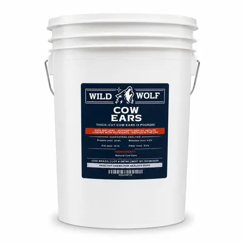 Thick-Cut Cow Ears (3lb. Bucket.) 100% Natural Dog Chew Treat - Healthy, High Protein Dog Snacks