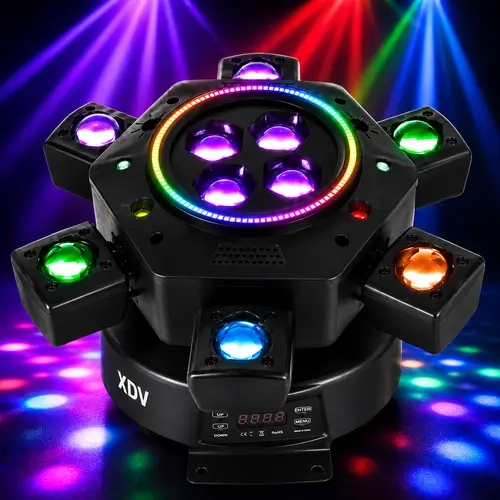 XDV 150W 6-Arm Moving Head LED Decoration - Dynamic RGB LED Lights, Strobe Lights, Music Sync, Sound-Activated, Wall Hanging Contemporary Home Decor for Man Caves, Halloween Parties (Dynamic Show),sohochic