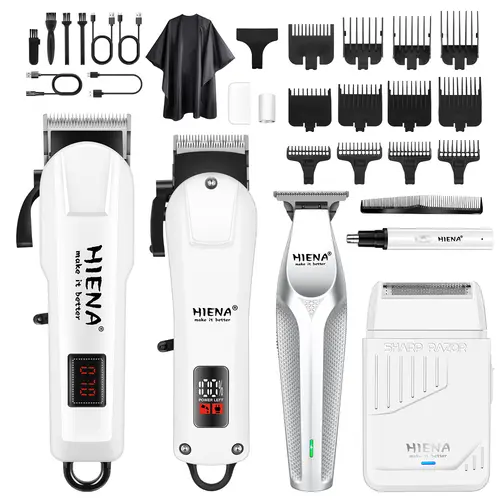 HIENA Professional Hair Clipper & Grooming Kit for Men, Cordless USB Rechargeable Barber Equipment with T-Blade, Foil Shaver, Nose Trimmer & 12 Combs, Hair Clipper Kit, Wireless Clippers tiktokshopbacktoschool
