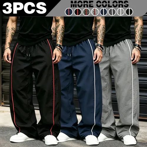 Men's lightweight, breathable, reflective printed wide-leg pants with adjustable leg openings and drawstrings, elastic waist, casual pants suitable for outdoor sports, fitness, campus commuting, street fashion, and versatile long pants