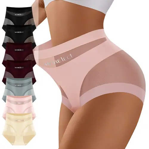 Morelect Women's 6-7 Pack Basic Seamless Panties for Women, Nylon Blend Plain Look Lightweight Breathable Stretch Lingerie, Body-Friendly Briefs, Lady Underwear