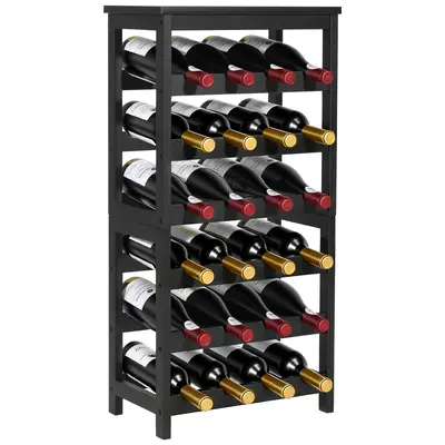 【FathersDayGift】VEVOR 24 Bottle Detachable Wine Rack, 6-Tier Wine Bottle Holder,Solid Bamboo Wood Freestanding Floor Display Wine Storage Shelves with Table Top, for Kitchen,Cellar,Bar,Dining Room,Living Room(Black)