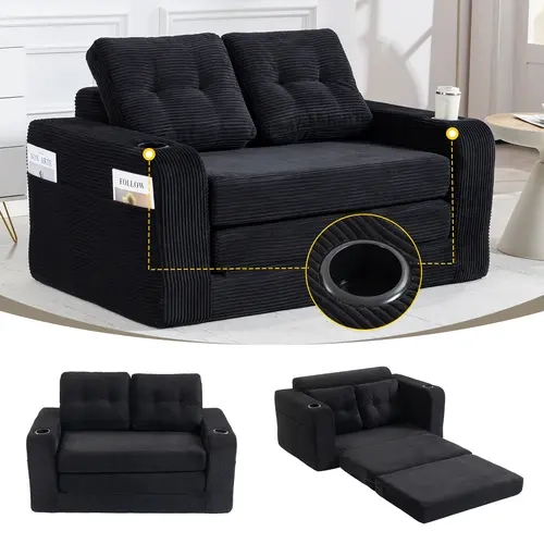 Niccae 2-in-1 Pull-to-Transform Convertible Sofa Bed - Expandable Double Fold-Out Floor Couch with Pillows, Modern Minimalist Indoor Furniture for Living Room, Bedroom,sohochic