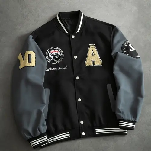 Men's Long Sleeve Letter Pattern Colorblock Casual Fitted Jacket, Coats, Casual Fashion Outerwear, Perfect Gift for Boyfriend, Spring & Fall Baseball Jacket, Back-To-School Season, Menswear