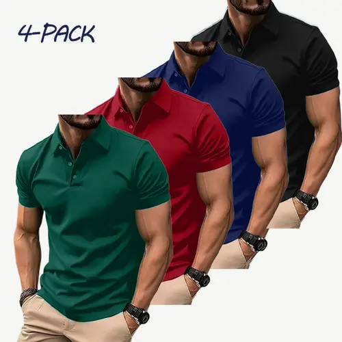 Men's 4 Pack Multicolor Polo Shirts Polyester Fabric Short Sleeve Slim Fit Casual Business Wear Fashion Menswear