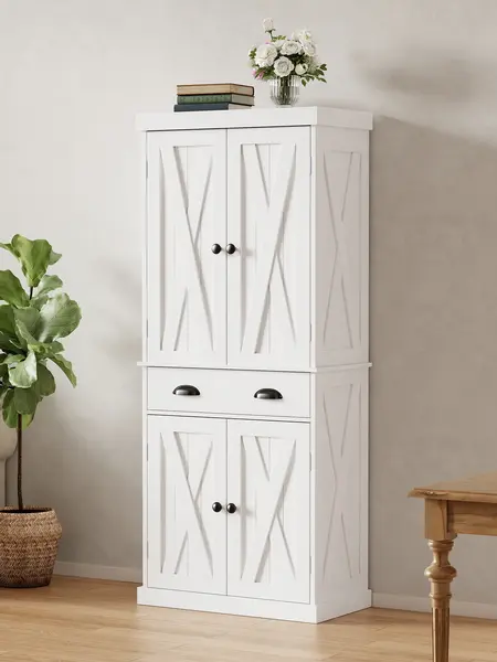72''H Kitchen Pantry Storage Cabinet with Drawers and Adjustable Shelves