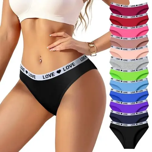 Lady's Cotton-Elastane Mid-Rise Hipster Panties, 12-Pack Mixed Color All-Day Comfy Gentle on Skin Soft Breathable XXL Underwear for Everyday Wear