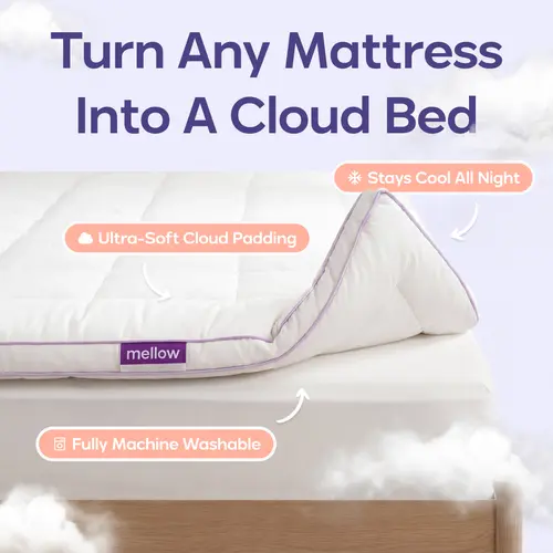 Mellow Sleep | The Cloud Layer – Extra Thick Soft Down Alternative Fill Mattress Topper, Water Resistant Plush Bed Cushion for Pressure Relief & Back Support, Luxury Hotel Style Cooling Mattress Pad for Better Sleep