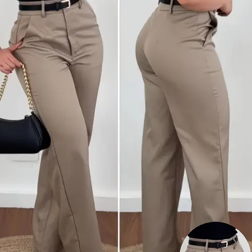 Women's Elegant Solid Color Straight Leg Basic Long Pants, Casual Fashion Bottoms, Zipper Design, Loose Fit, High Waist, All Seasons