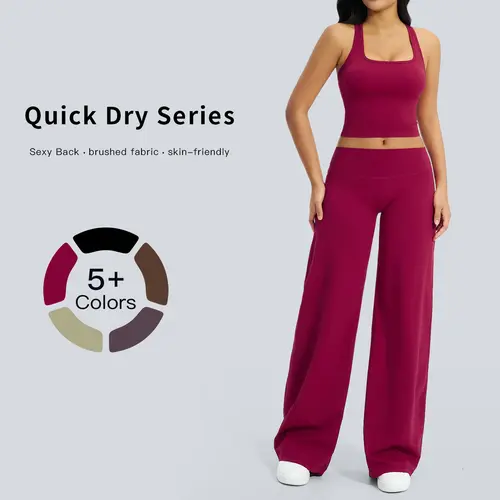 Tenwolf women’s two-piece solid-color cropped tank top and wide-leg pants athletic set, comfortable and breathable sportswear suitable for yoga and running,sohochic