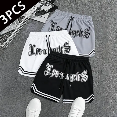 Men's Athleisure Casual Shorts (3PCS) - Sporty Chic, Fitted Boyfriend Style, Polyester Jersey Fabric, Drawstring Elastic Waist, Lightweight, Ideal for Basketball, Gym, Men's Clothing, Clothes