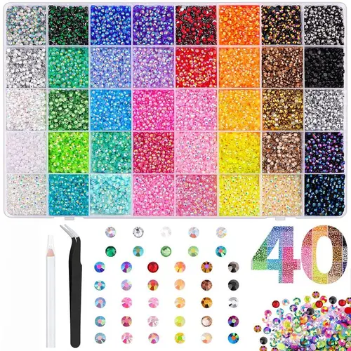 VIBRANT GEMS 40000Pcs Resin Rhinestones with Tweezers for Crafting Mixed-Color 3mm Bedazzling Crystal with Gifted Tools Jewelry for DIY Crafts Clothing Tumblers Shoes Fabric Nail Art Colorful Handmade gift