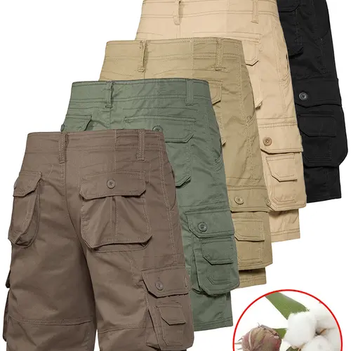 Set of 5 European/American summer casual shorts for outdoor commuting—breathable, comfortable multi-piece set featuring American vintage pure cotton cargo shorts and men’s sports-casual shorts; mid-thigh pure cotton shorts with a wear-resistant, wrinkle-r