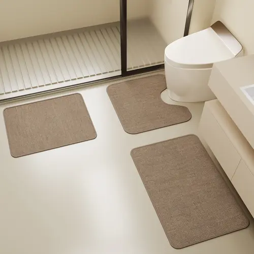 3-Piece Set, Linen-Texture Bathroom Mat, 0.3 in Thickness,Absorbent Quick-Dry Foot Mat, Rubber Anti-Slip Bottom, Home Decor, Premium Faux Linen Door Mat, Suitable For Kitchen, Bathroom, Sink, Toilet Mat, Bedroom, Living Room, Guesthouse, Hotel, Etc. outdo