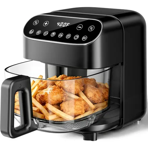 Air Fryer, 4.5QT Glass Air Fryer PFAS Free & Dishwasher-Safe Basket, 8 Preset Touchscreen, 360° View Cooking, for Healthy Meals in Minutes - Black summerwins,summerwins,home essentials,sohochic