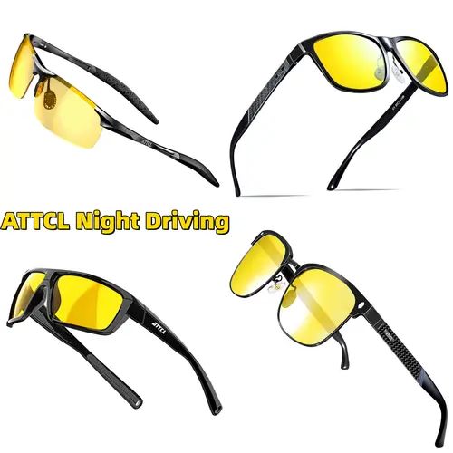 ATTCL Men's Anti Glare Polarized Driving Sunglasses, UV400 UV Protection, Yellow TAC HD Lenses, Ultra-Light Aluminum-Magnesium Frame, Adjustable Nose Pads, Dawn/Night Use, Gift Box w/Microfiber Cloth & Polarization Test Card