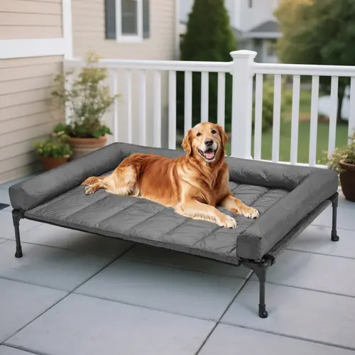 #SummerVibes #PetLovers Veehoo Orthopedic Elevated Outdoor Pet Bed - Classic Plain Design, Joint Relief, Anxiety Relief, Soft Bolster Cushion, Teslin Mesh, Waterproof Mat, Stable Steel Frame, Hose-Off Clean, Washable Cover for Healthy Deep Sleep