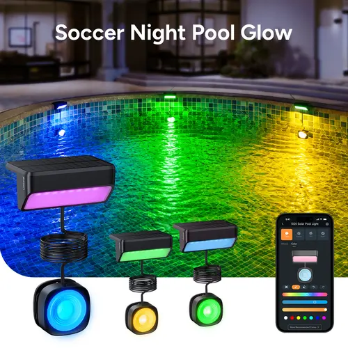 [SEASON FINAL SALE] Linkind Smart RGBW LED Solar Pool Lights - IP68 Rated, Dual Glow, APP Control, Magnetic Mount, Music Modes, Carbon Fibre, IP68 Waterproof, for Above Ground & Inground Pools, Outdoor Garden Home Decor Gadgets