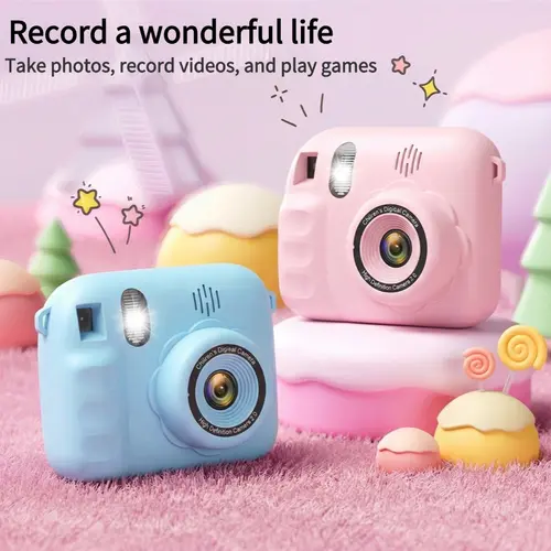Kids' Handheld Battery Powered Digital Point & Shoot Camera - Beginner Digital Portable Camera, Instant Capture, 2/5/10-Second Delay Shutter, Music Playbacks, USB-Rechargeable 600mAh Battery, Shockproof, Scratch-Resistant, 5 Stylish Games, Gift Option
