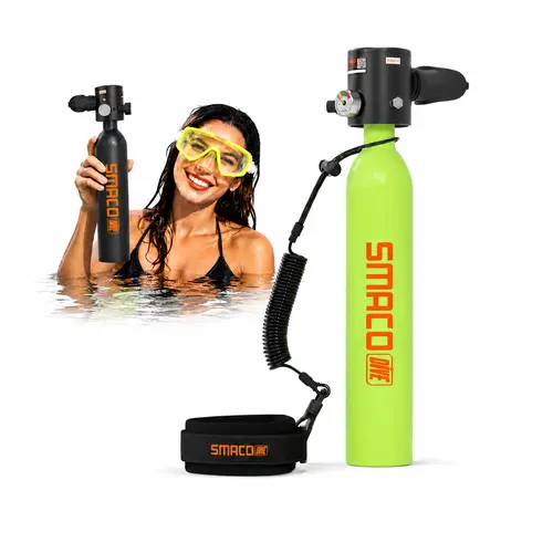 SMACO S300 0.5L Refillable Portable Mini Scuba Tank, DOT Certified 6061 Aluminum Pony Bottle with Pressure Gauge, Compact Diving Gear for Pool Days, Snorkeling, Shallow-Water Exploration, Beach Trips, Boat Days & Summer Bucket List Water Fun