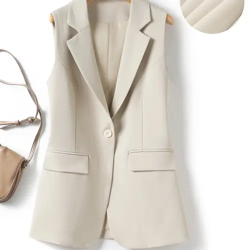 Women's Solid Color Suit Vest Waistcoat, Slimming Back-Slit Office Jacket Top for Spring and Autumn Commute, Plain Clothing