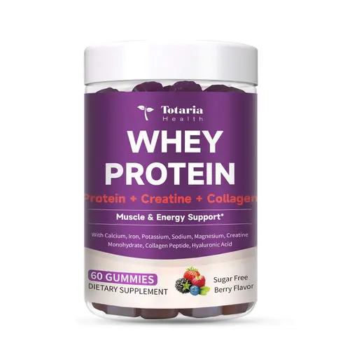 Totaria 3 in 1 Whey Protein Gummies | Creatine Monohydrate | Collagen, Sugar free, High-Quality Protein, Muscle & Energy Support, Berry Flavor, for Women and Men Supplement Nutrient Rich Complex Fitness Beauty Supplement Dietary
