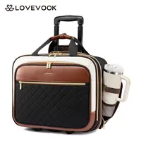LOVEVOOK Rolling Laptop Bag Women, 17.3 Inch Laptop Briefcase with Two Wheels, Soft Sided Underseat Carry On Luggage Personal Item Suitcase for Work Travel Business, Black Brown TikTokShopBackToSchool
