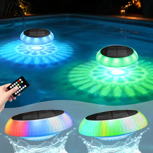 SohoChic 6.42" Diameter Solar Floating Pool Lights - Powered Outdoor Lights, 18 RGB Modes, IP68 Waterproof, Remote Control, for Inground/Above Ground Pool Decor, Father's Day/Valentine's Day Gift