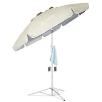 AMMSUN 6.5ft Beige UV-Resistant Beach Umbrella with Stand, Lightweight Portable Freestanding Canopy Shade, Adjustable Easy-Carry Shelter for Sporting Events