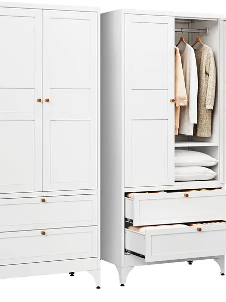 Letaya 71" Tall Metal Wardrobe Closet Furniture - Steel Closet Storage Cabinet with Hanging Rod, Drawers, Adjustable Shelves, Formaldehyde-Free, Anti-Tip Wall-Mount Kit, Freestanding Bedroom Storage Organizer