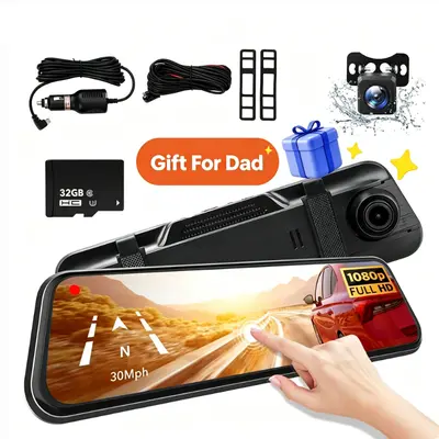 【BackToSchool】 10" Mirror Dash Camera 1080P Full HD, Front & Rear Backup Camera with Touch Screen, Night Vision Rearview Mirror Dash Cam, Parking Assistance,summervibes