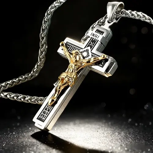 Men's Stainless Steel Cross Necklace - Unisex Spiritual Religious Jewelry, Sleek Inscribed Faith Statement, Long-Lasting Elegant Men's Accessories Necklaces