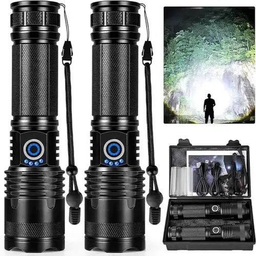 High Lumen Rechargeable LED Flashlight - Aluminum Alloy, USB Port, Adjustable Wide or Spot Focus, Compact, 5 Lighting Modes, Wide Beam for Large Range, Long Runtime for Long Trips, Handheld Home Emergency Tool (Festive Party Bag Gift),sohochic