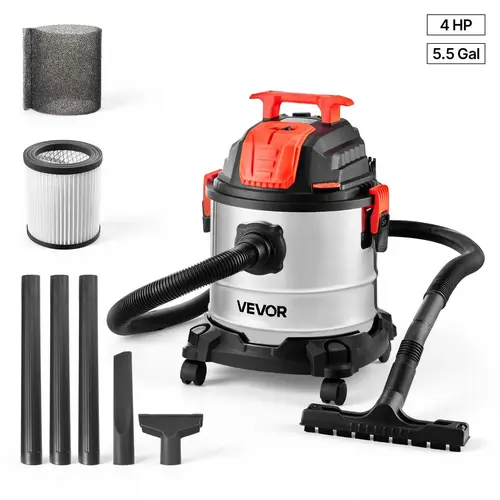 【toolupgrade】VEVOR High Performance Heavy-Duty Portable Home Cleaning Machine Shop Vac, 5.8 Gal Metal Tank Wet Dry Vacuum, 4 Peak HP 900W, 1-Button Self-Cleaning, Dual-Filter, 1.25in x 7ft Hose, 9.8ft Cord, for Jobsites, Car Interior Cleaning