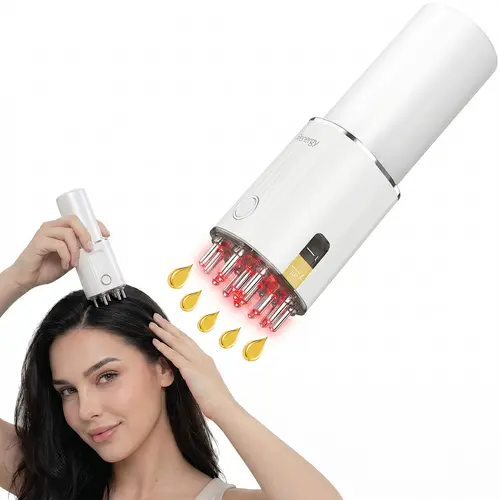 Renergy Unisex Electric Scalp Oil Applicator - Hair Care Tool with Red Light Therapy, Vibration, Microcurrent, Minerals, Minoxidil Dispenser, Serum Application for Hair Growth
