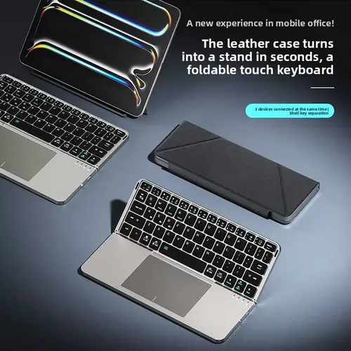 Portable Bluetooth Foldable External Computer Keyboard - Detachable Leather Stand, Ergonomic Design, Flexible for Tablet & Multi-Devices, Touch Typing Mini Keyboard (Summerwins, Fathersday Gift)