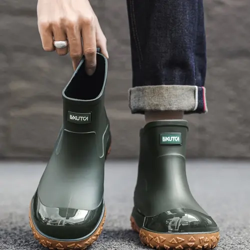 Men's All-Season Anti-Slip Waterproof Rain Boots, Fashionable PVC Ankle Casual Boots, Ideal for Kitchen, Gardening, Outdoor Use, Footwear, Slip Resistant Boots