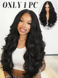 Yaki Curly V Part Wig 26 Inch, Synthetic Half Wig Glueless U Part, Flip Curls, Natural, for Women, Daily Party Use, Natural Looking Wig, Synthetic Hair Wig
